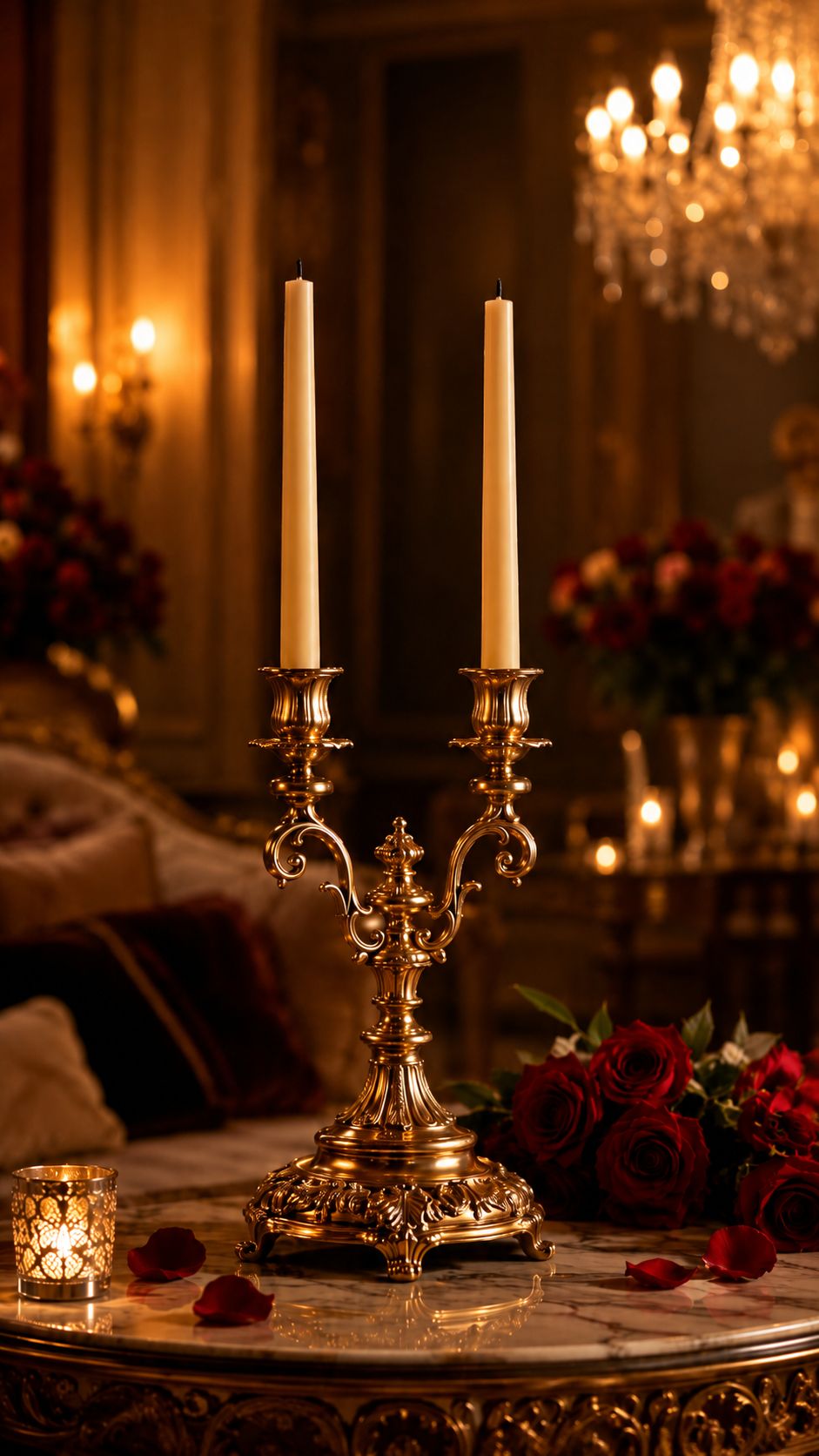 Two unlit candles in a romantic room